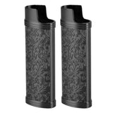 2PCS Lighter Case Cover Vintage Style Floral Stamped Zinc Alloy Shell for Lighter Protection Black In Australia - Darrahopens