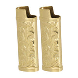 2Pcs Lighter Case Zinc Alloy Lighter Storage Container Floral Pattern for Outdoor Camping Hiking Gold