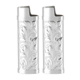 2Pcs Lighter Case Zinc Alloy Lighter Storage Container Floral Pattern for Outdoor Camping Hiking Silver In Australia - Darrahopens