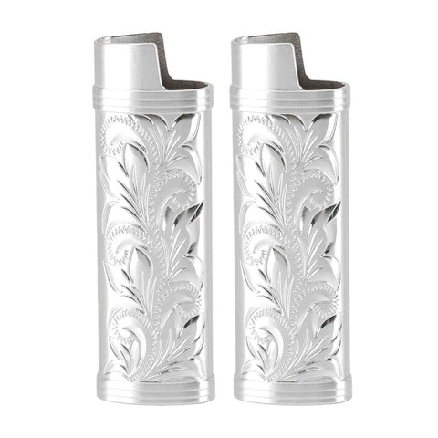 2Pcs Lighter Case Zinc Alloy Lighter Storage Container Floral Pattern for Outdoor Camping Hiking Silver In Australia - Darrahopens