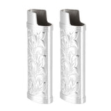 2Pcs Lighter Case Zinc Alloy Lighter Storage Container Floral Pattern for Outdoor Camping Hiking Silver