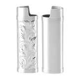 2Pcs Lighter Case Zinc Alloy Lighter Storage Container Floral Pattern for Outdoor Camping Hiking Silver
