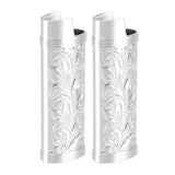 2Pcs Lighter Case Zinc Alloy Lighter Storage Container Floral Pattern for Outdoor Camping Hiking Silver