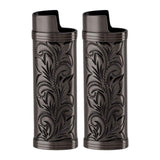 2Pcs Lighter Case Zinc Alloy Lighter Storage Container Floral Pattern for Outdoor Camping Hiking Black In Australia - Darrahopens