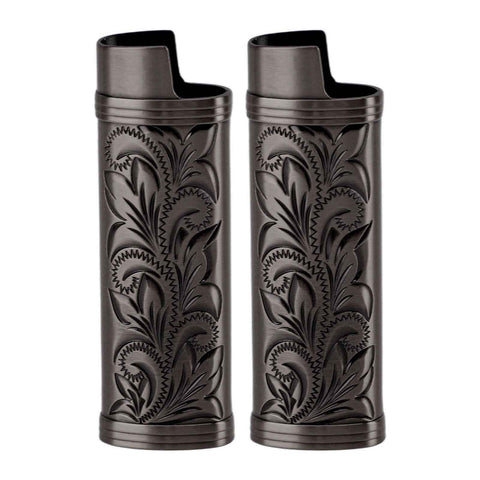 2Pcs Lighter Case Zinc Alloy Lighter Storage Container Floral Pattern for Outdoor Camping Hiking Black In Australia - Darrahopens