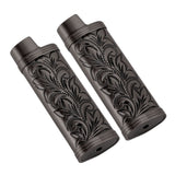 2Pcs Lighter Case Zinc Alloy Lighter Storage Container Floral Pattern for Outdoor Camping Hiking Black In Australia - Darrahopens