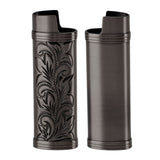 2Pcs Lighter Case Zinc Alloy Lighter Storage Container Floral Pattern for Outdoor Camping Hiking Black