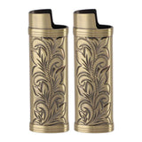 2Pcs Lighter Case Zinc Alloy Lighter Storage Container Floral Pattern for Outdoor Camping Hiking Bronze