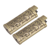 2Pcs Lighter Case Zinc Alloy Lighter Storage Container Floral Pattern for Outdoor Camping Hiking Bronze