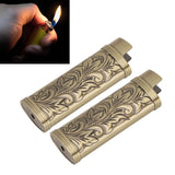 2Pcs Lighter Case Zinc Alloy Lighter Storage Container Floral Pattern for Outdoor Camping Hiking Bronze