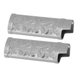 2Pcs Lighter Case Zinc Alloy Lighter Storage Container Floral Pattern for Outdoor Camping Hiking Grey