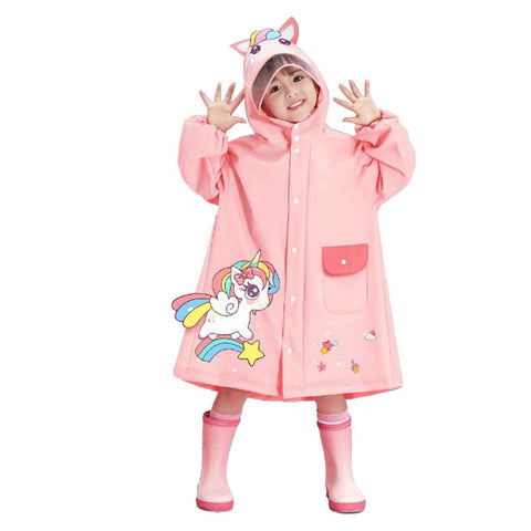 Kids Raincoat Waterproof Cute Pattern Lightweight Portable Children Hooded Rainwear for Girl Boy Pink L In Australia - Darrahopens