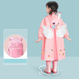 Kids Raincoat Waterproof Cute Pattern Lightweight Portable Children Hooded Rainwear for Girl Boy Pink XL