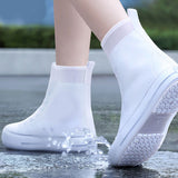 Rain Shoe Covers Waterproof Dustproof Reusable Overshoes Thickened Silicone Shoe Covers for Women Men White Mid Calf L (37 to 39 Sizes)