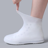 Rain Shoe Covers Waterproof Dustproof Reusable Overshoes Thickened Silicone Shoe Covers for Women Men White Mid Calf L (37 to 39 Sizes)