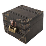 Large Jewelry Box Large Capacity Antique Durable Wood Dark Grey Vintage Jewelry Box with Metal Lock for Jewelry Trinkets
