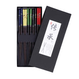 5 Pairs Chopsticks Wood Reusable Butterfly Flower Printing Gift Box Pointed Chopsticks for Restaurant Hotel In Australia - Darrahopens