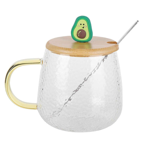 400ml Cute High Borosilicate Glass Cup HeatResistant Mug with Stainless Steel Spoon Bamboo Lid(Avocado ) In Australia - Darrahopens