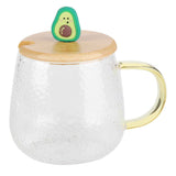 400ml Cute High Borosilicate Glass Cup HeatResistant Mug with Stainless Steel Spoon Bamboo Lid(Avocado ) In Australia - Darrahopens