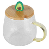 400ml Cute High Borosilicate Glass Cup HeatResistant Mug with Stainless Steel Spoon Bamboo Lid(Avocado ) In Australia - Darrahopens