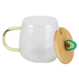 400ml Cute High Borosilicate Glass Cup HeatResistant Mug with Stainless Steel Spoon Bamboo Lid(Avocado ) In Australia - Darrahopens