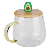 400ml Cute High Borosilicate Glass Cup HeatResistant Mug with Stainless Steel Spoon Bamboo Lid(Avocado ) In Australia - Darrahopens