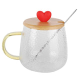 400ml Cute High Borosilicate Glass Cup HeatResistant Mug with Stainless Steel Spoon Bamboo Lid(Love ) In Australia - Darrahopens