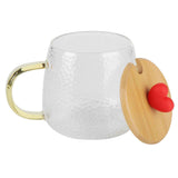 400ml Cute High Borosilicate Glass Cup HeatResistant Mug with Stainless Steel Spoon Bamboo Lid(Love ) In Australia - Darrahopens