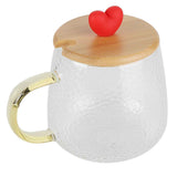400ml Cute High Borosilicate Glass Cup HeatResistant Mug with Stainless Steel Spoon Bamboo Lid(Love ) In Australia - Darrahopens