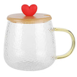 400ml Cute High Borosilicate Glass Cup HeatResistant Mug with Stainless Steel Spoon Bamboo Lid(Love ) In Australia - Darrahopens