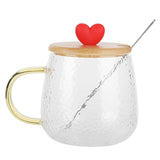 400ml Cute High Borosilicate Glass Cup HeatResistant Mug with Stainless Steel Spoon Bamboo Lid(Love )