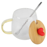 400ml Cute High Borosilicate Glass Cup HeatResistant Mug with Stainless Steel Spoon Bamboo Lid(Love )