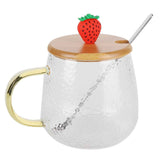 400ml Cute High Borosilicate Glass Cup HeatResistant Mug with Stainless Steel Spoon Bamboo Lid(Strawberry ) In Australia - Darrahopens