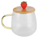 400ml Cute High Borosilicate Glass Cup HeatResistant Mug with Stainless Steel Spoon Bamboo Lid(Strawberry ) In Australia - Darrahopens