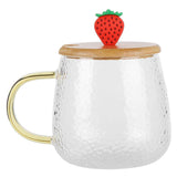 400ml Cute High Borosilicate Glass Cup HeatResistant Mug with Stainless Steel Spoon Bamboo Lid(Strawberry ) In Australia - Darrahopens