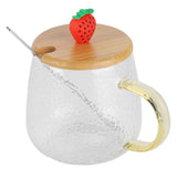 400ml Cute High Borosilicate Glass Cup HeatResistant Mug with Stainless Steel Spoon Bamboo Lid(Strawberry ) In Australia - Darrahopens