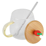 400ml Cute High Borosilicate Glass Cup HeatResistant Mug with Stainless Steel Spoon Bamboo Lid(Strawberry ) In Australia - Darrahopens