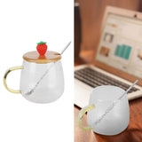 400ml Cute High Borosilicate Glass Cup HeatResistant Mug with Stainless Steel Spoon Bamboo Lid(Strawberry )