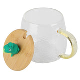 400ml Cute High Borosilicate Glass Cup HeatResistant Mug with Stainless Steel Spoon Bamboo Lid(Dinosaur )