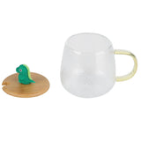 400ml Cute High Borosilicate Glass Cup HeatResistant Mug with Stainless Steel Spoon Bamboo Lid(Dinosaur )
