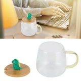 400ml Cute High Borosilicate Glass Cup HeatResistant Mug with Stainless Steel Spoon Bamboo Lid(Dinosaur )