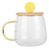 400ml Cute High Borosilicate Glass Cup HeatResistant Mug with Stainless Steel Spoon Bamboo Lid(Lemon )