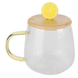 400ml Cute High Borosilicate Glass Cup HeatResistant Mug with Stainless Steel Spoon Bamboo Lid(Lemon )