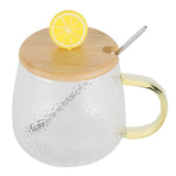 400ml Cute High Borosilicate Glass Cup HeatResistant Mug with Stainless Steel Spoon Bamboo Lid(Lemon )