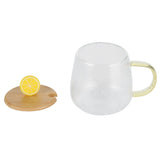 400ml Cute High Borosilicate Glass Cup HeatResistant Mug with Stainless Steel Spoon Bamboo Lid(Lemon )