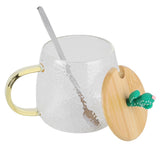 400ml Cute High Borosilicate Glass Cup HeatResistant Mug with Stainless Steel Spoon Bamboo Lid(Cactus )