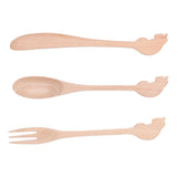 3pcs Wooden Tableware Set Spoon Fork Reusable Hand Made Utensils Portable Soup Spoon for Kitchen Picnic Hotel