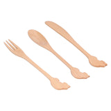 3pcs Wooden Tableware Set Spoon Fork Reusable Hand Made Utensils Portable Soup Spoon for Kitchen Picnic Hotel