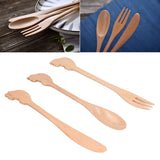 3pcs Wooden Tableware Set Spoon Fork Reusable Hand Made Utensils Portable Soup Spoon for Kitchen Picnic Hotel