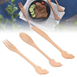 3pcs Wooden Tableware Set Spoon Fork Reusable Hand Made Utensils Portable Soup Spoon for Kitchen Picnic Hotel